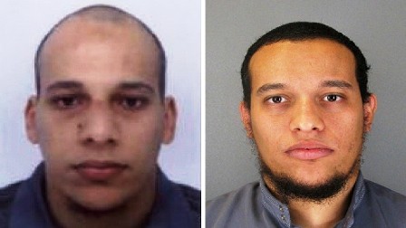 This combo shows handout photos released by French Police in Paris early on January 8, 2015 of suspects Cherif Kouachi (L), aged 32, and his brother Said Kouachi (R), aged 34, wanted in connection with an attack at the satirical weekly Charlie Hebdo in the French capital that killed at least 12 people. French police on January 8 published photos of the two brothers wanted as suspects over the bloody massacre at the magazine in Paris as they launched an appeal to the public for information. AFP PHOTO / FRENCH POLICE -- EDITORS NOTE --- RESTRICTED TO EDITORIAL USE -- MANDATORY CREDIT "AFP PHOTO / FRENCH POLICE" NO MARKETING - NO ADVERTISING CAMPAIGNS -- DISTRIBUTED AS A SERVICE TO CLIENTS